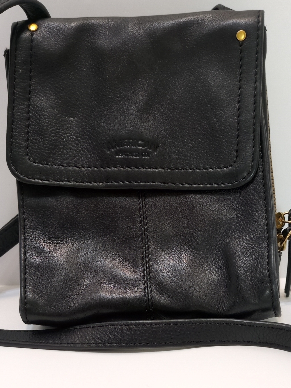 American Leather Co. Black Leather Flap Crossbody Wallet Organizer Bag